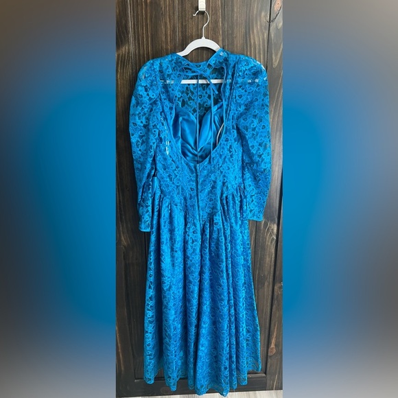 Vintage Dance-Allure Blue Lace Dress-Fit & Flair -Long Sleeve-sz 9/10 - Picture 13 of 14